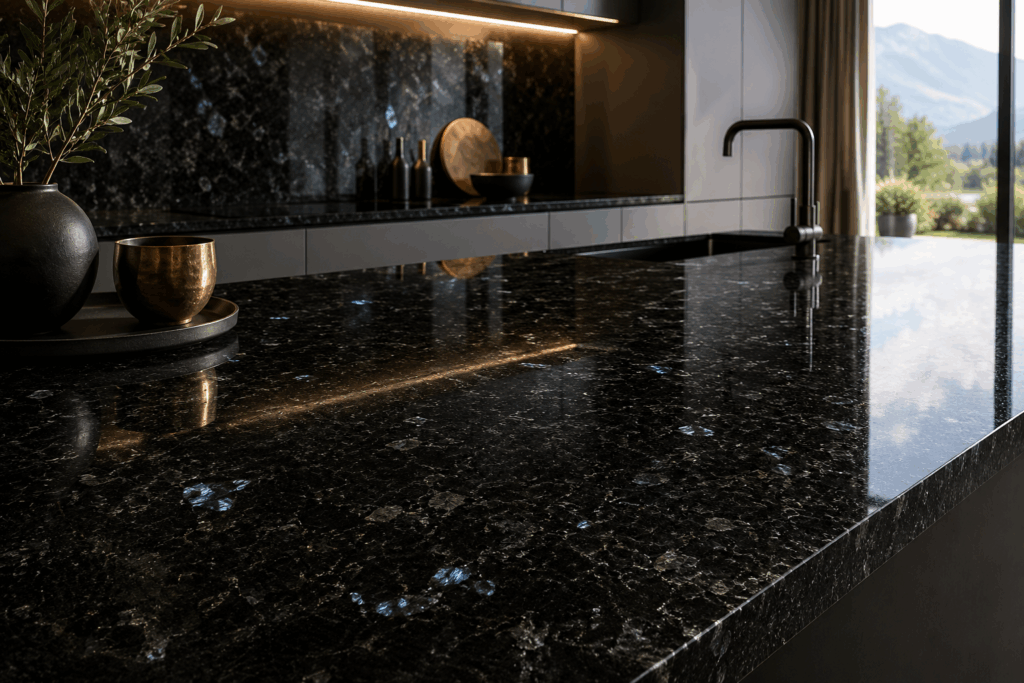 top cucina in marmo labrador nero